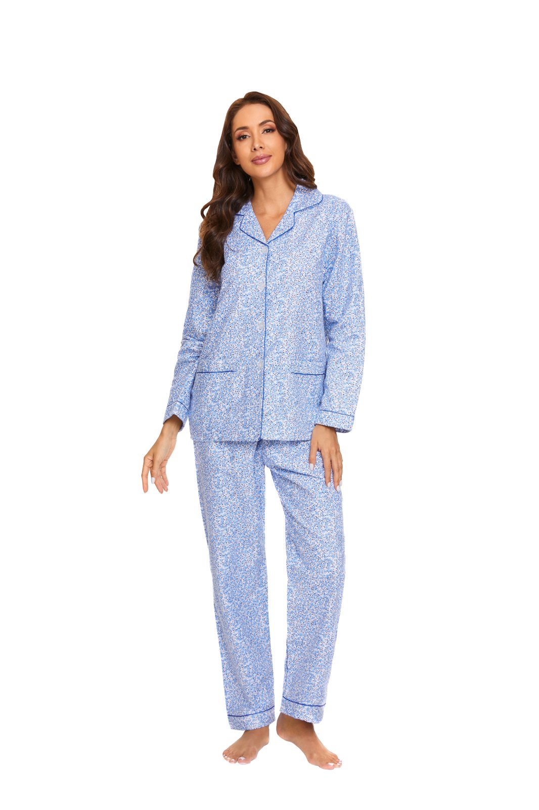 GLOBAL Women’s Flannel Pajama Set 100% Cotton Comfy PJs for Women Long Sleeve Button Front 2-Piece Warm and Cozy Sleepwear