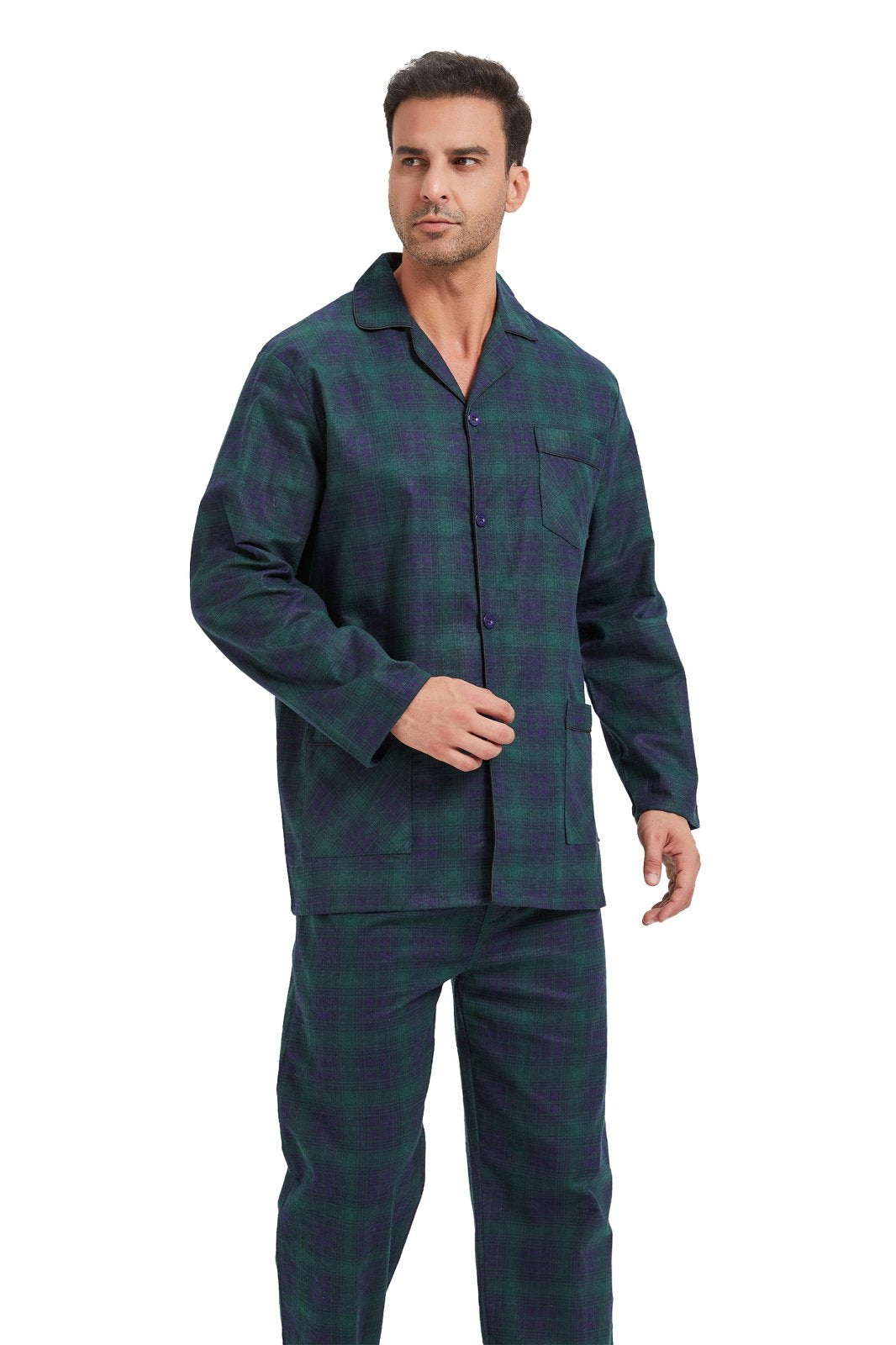 GLOBAL Men's Long Sleeve Flannel Pajamas Sets 100% Cotton Sleepwear Top and Bottom, Size S-3XL