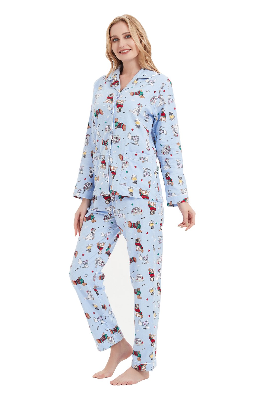 GLOBAL Womens Flannel Cotton Pajama Set Long PJs Cozy Winter Flannel Loungewear Sleepwear,Size S-3XL