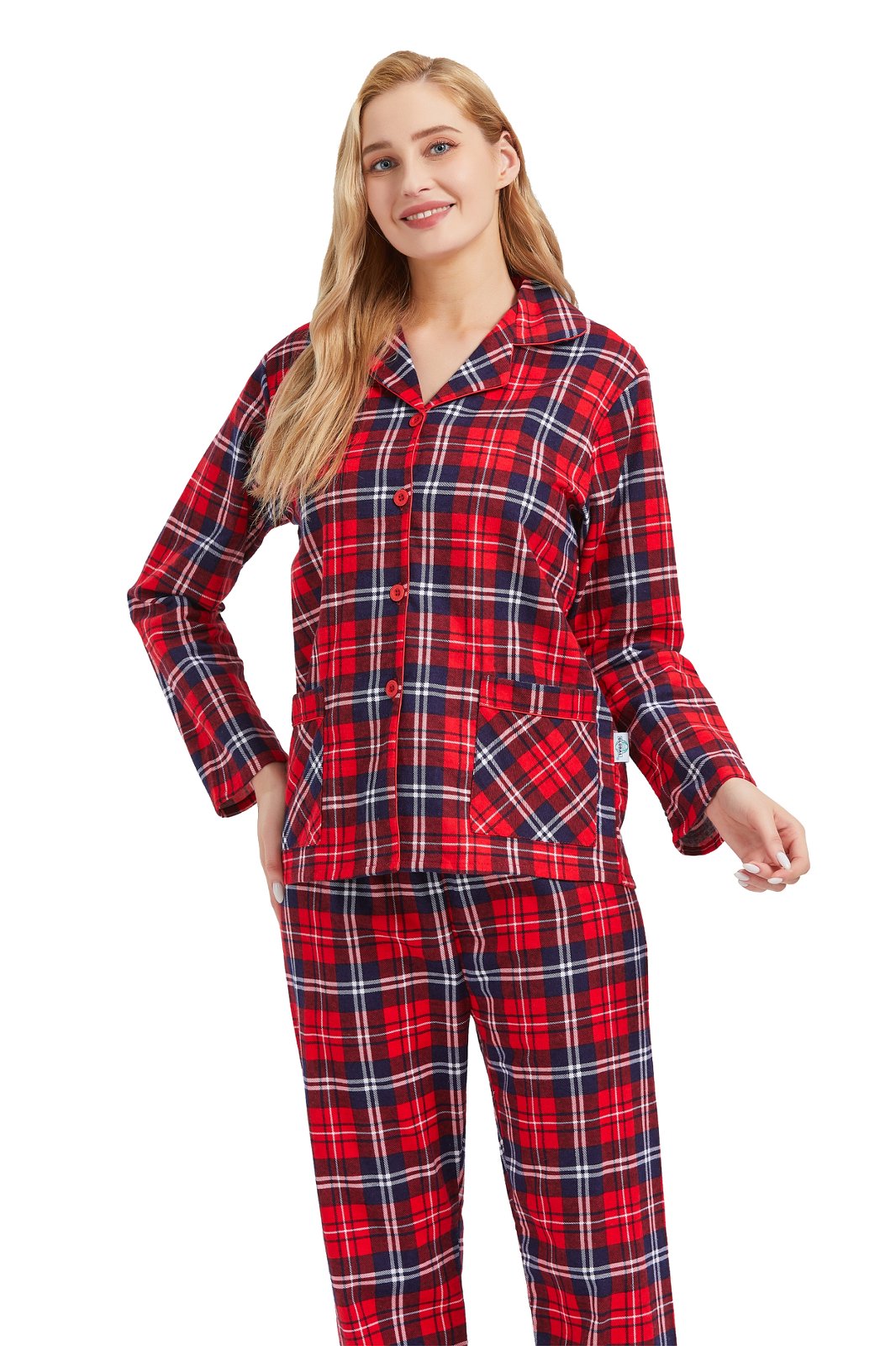 GLOBAL Womens Cotton Flannel Pajama Set - Cozy Winter 2-Piece Loungewear with Button-Down Top & Pants