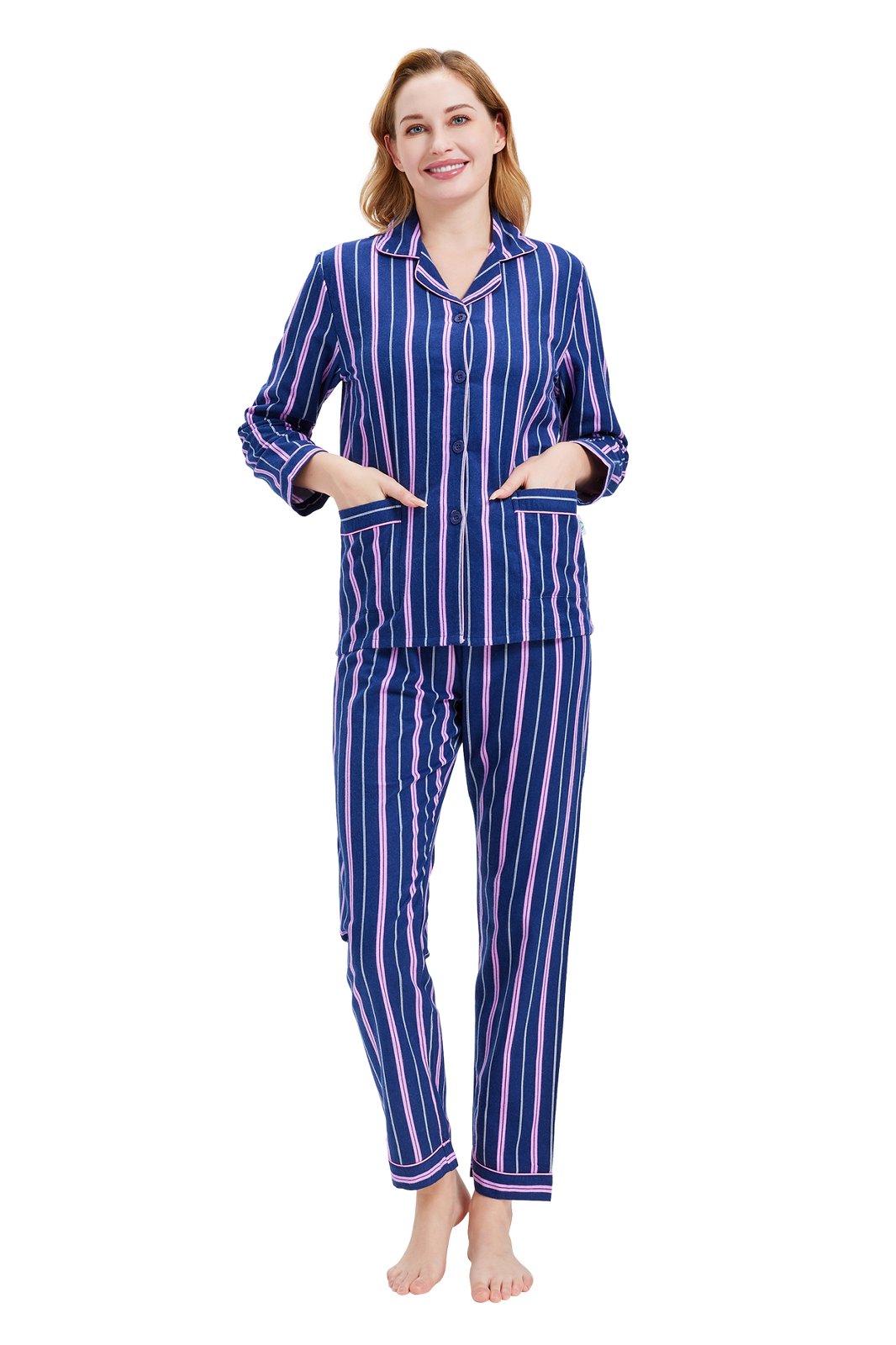 GLOBAL Womens Flannel Cotton Pajama Set Long PJs Flannel Loungewear Sleepwear,Size S-3XL