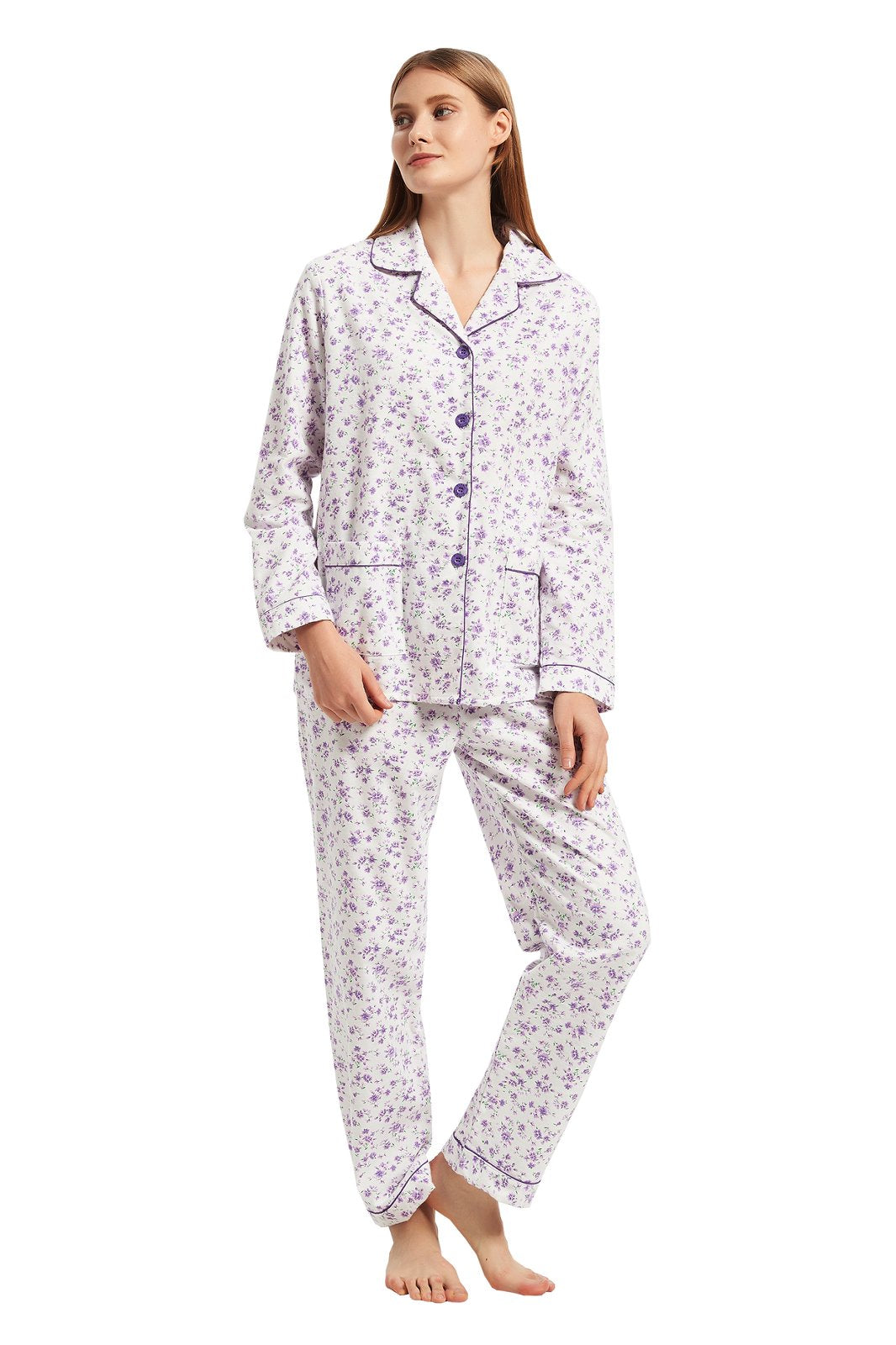 GLOBAL Womens Flannel Cotton Pajama Set Long PJs Cozy Winter Flannel Loungewear Sleepwear