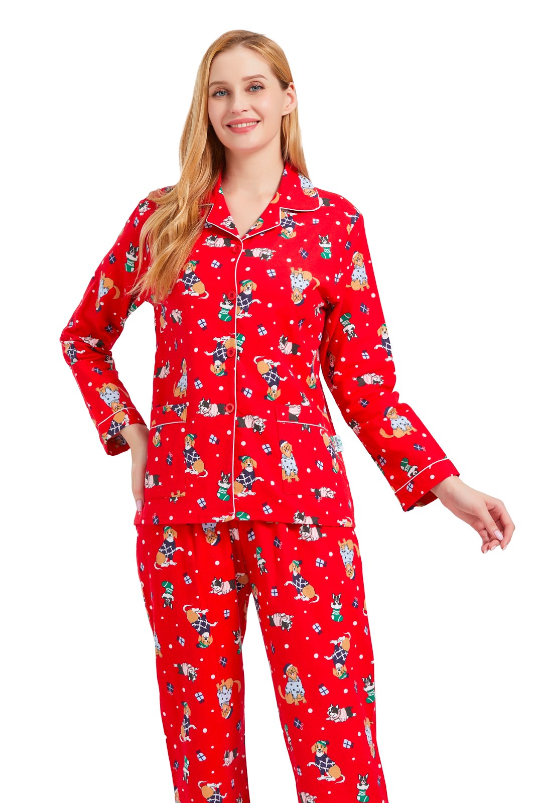 GLOBAL Womens Flannel Cotton Pajama Set Long PJs Cozy Winter Flannel Loungewear Sleepwear,Size S-3XL