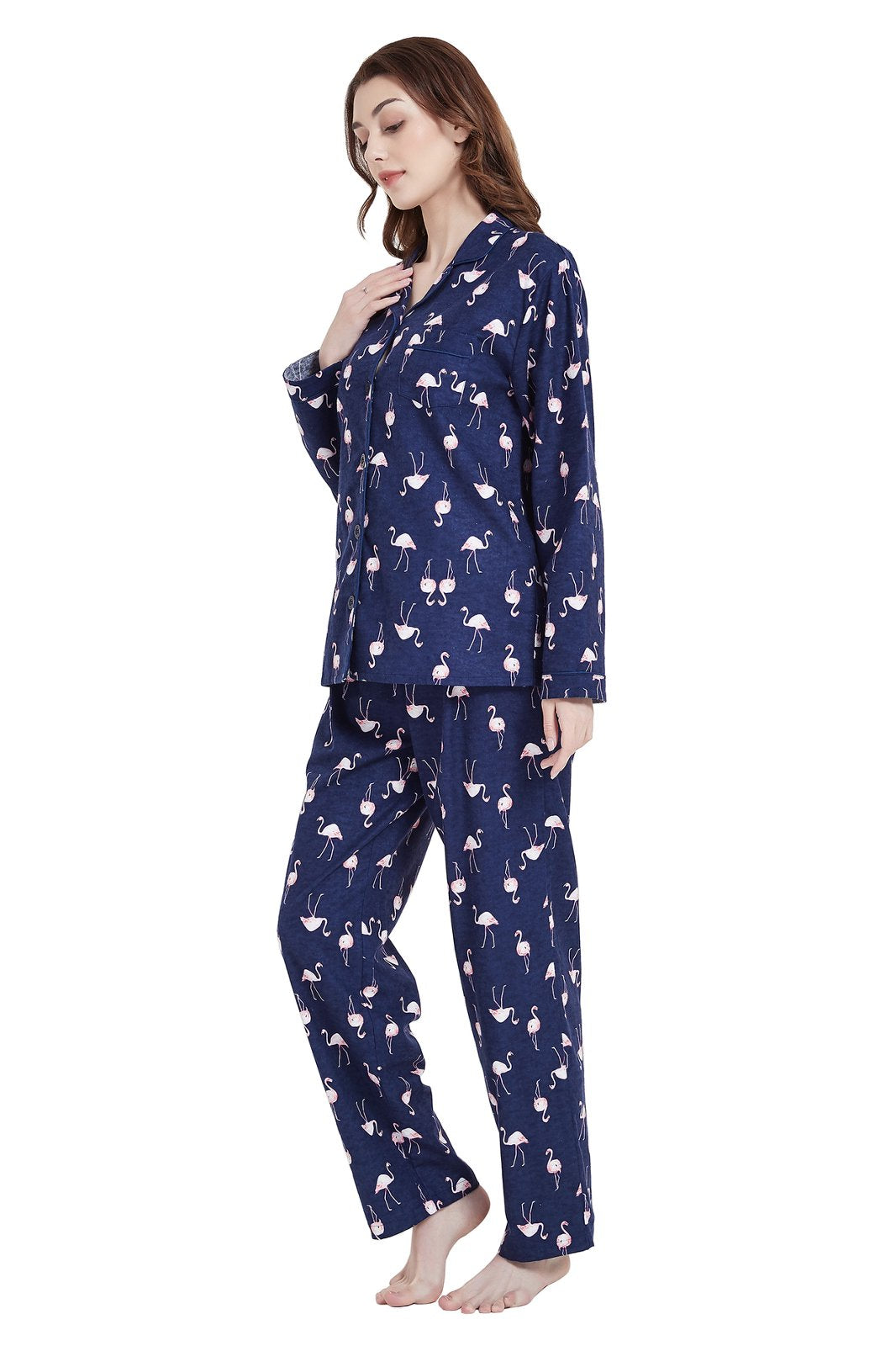 Amaxer Womens 100% Cotton Cozy Flannel Pajama Set - Long Sleeve Button-Up Top with Elastic Waist Pants, Warm & Soft Sleepwear