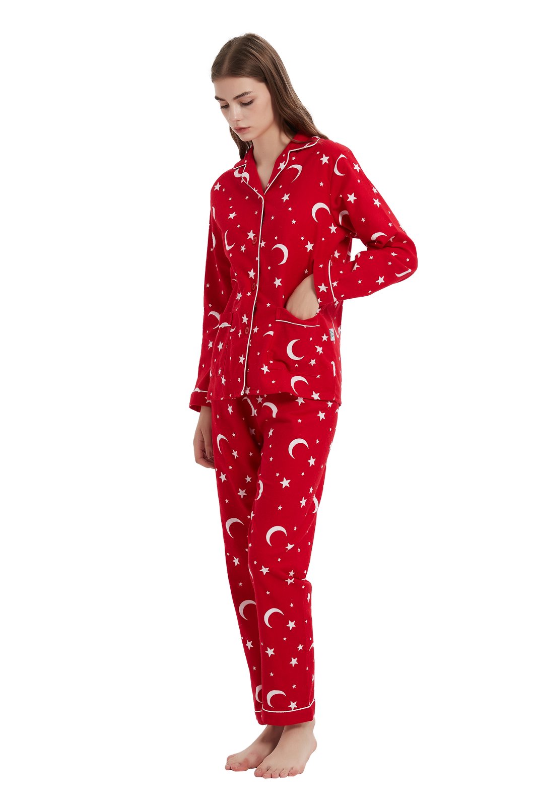 GLOBAL Womens Flannel Cotton Pajama Set Long PJs Flannel Loungewear Sleepwear,Size S-3XL