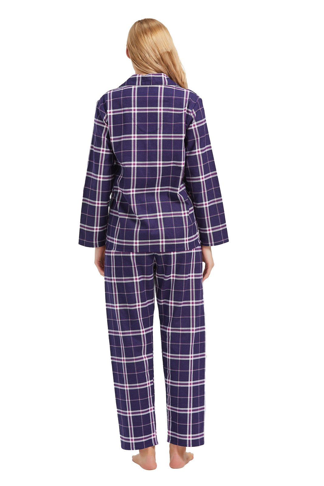 GLOBAL Womens Cotton Flannel Pajama Set - Cozy Winter 2-Piece Loungewear with Button-Down Top & Pants