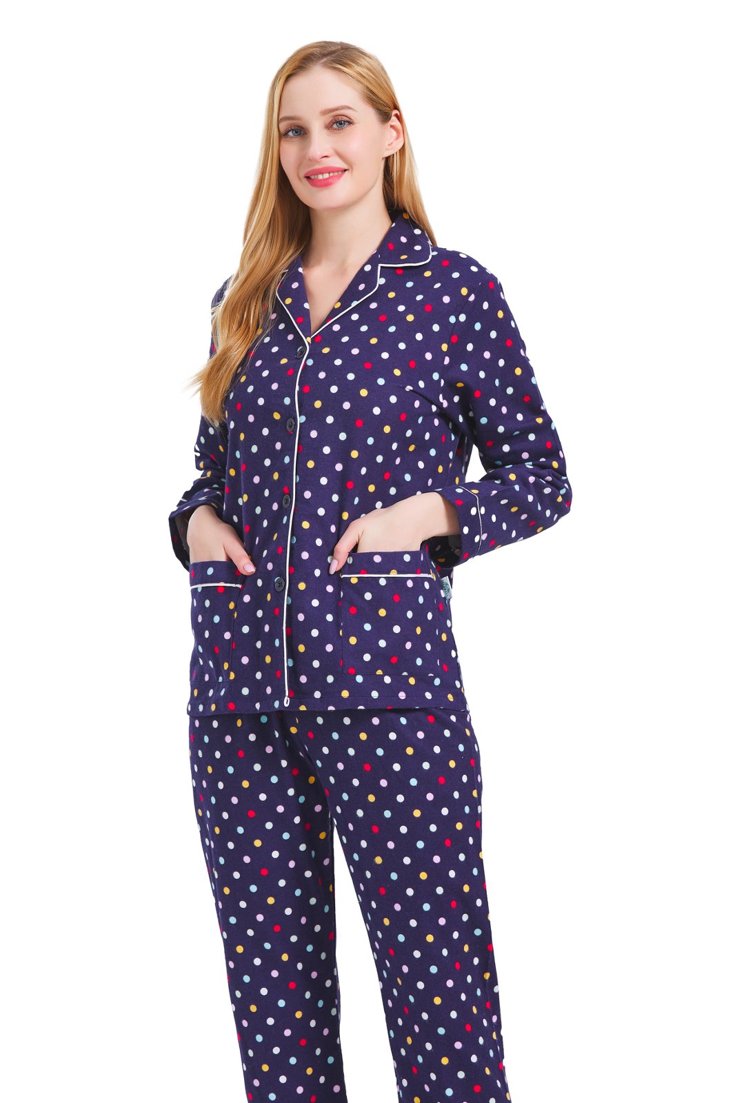 GLOBAL Womens Cotton Flannel Pajama Set - Cozy Winter 2-Piece Loungewear with Button-Down Top & Pants