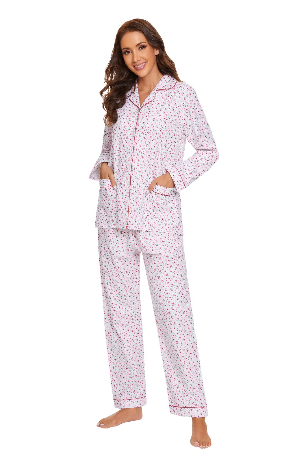 Amaxer Womens Cotton Cozy Flannel Pajama Set - Long Sleeve Button-Up Top with Elastic Waist Pants, Warm & Soft Sleepwear