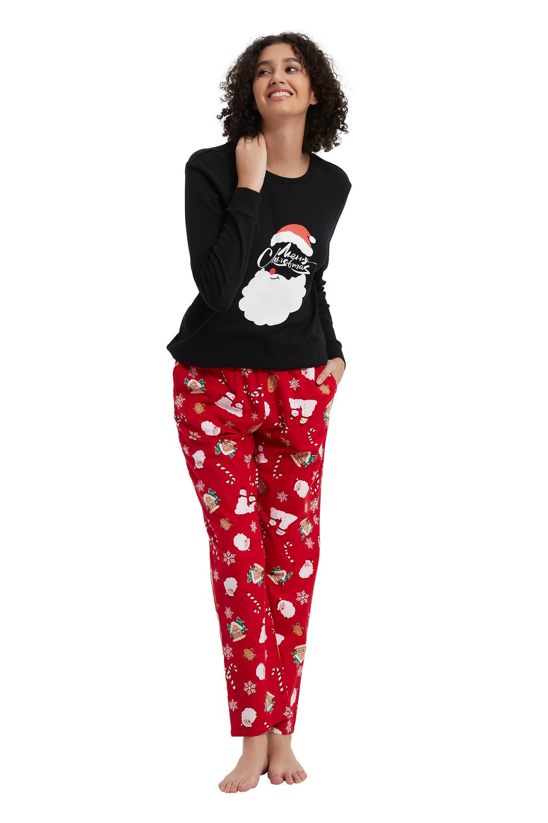 GLOBAL Women's Cotton Knit Top Flannel Pants Sleepwear Matching Pajamas for Couple Pjs for Family, Size S-3XL