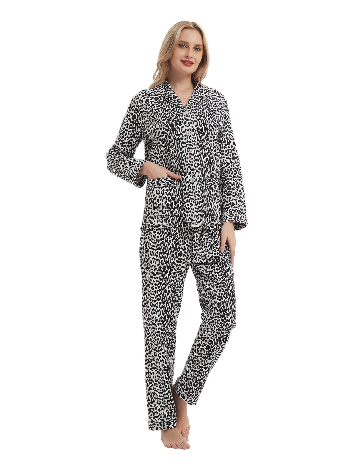 Amaxer Womens 100% Cotton Cozy Flannel Pajama Set - Long Sleeve Button-Up Top with Elastic Waist Pants, Warm & Soft Sleepwear