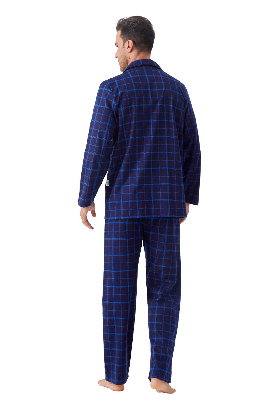 GLOBAL Men's Cotton Flannel Pajama Set, Long Sleeve Button‑Down Top & Long Pants Sleepwear, Soft Warm Loungewear, S-3XL