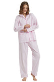 GLOBAL Womens 100% Cotton Pajamas Pink Stripes PJs Set