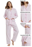 GLOBAL Womens 100% Cotton Pajamas Pink Stripes PJs Set